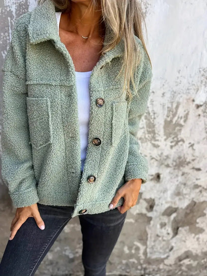 Women's Green Relaxed Fit Button-Down Jacket for Everyday Wear Green