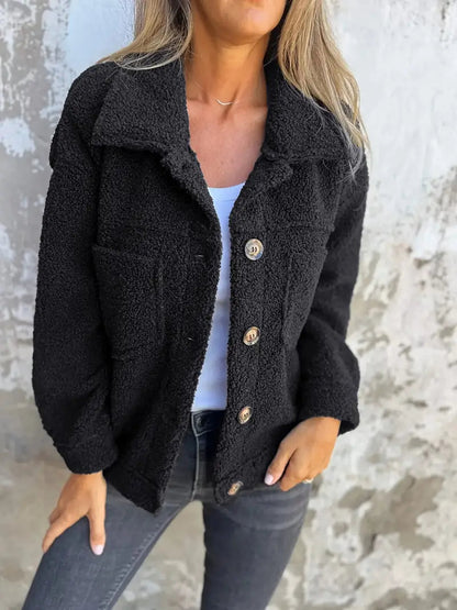 Women's Multi-Color Relaxed Fit Button-Down Jacket for Daily Use Warm Black