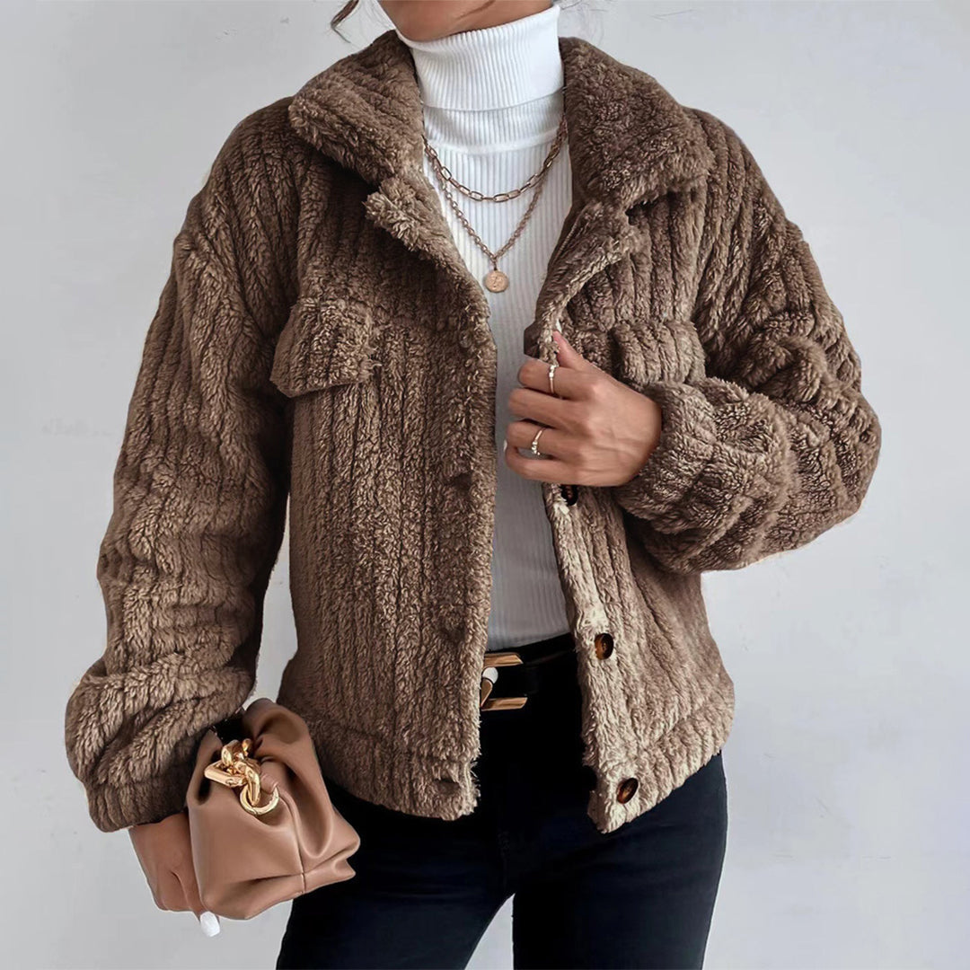 Women's Dark Gray Relaxed Fit Button-Down Jacket for Everyday Wear Brown