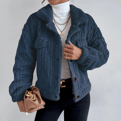 Women's Dark Gray Relaxed Fit Button-Down Jacket for Everyday Wear Dark Blue