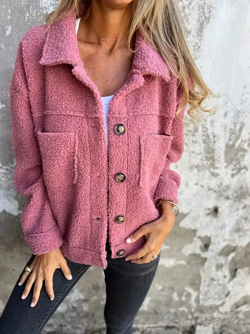 Women's Multi-Color Relaxed Fit Button-Down Jacket for Daily Use Warm Pink