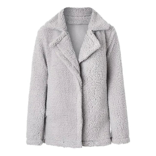 Women's Relaxed Fit Cozy Teddy Jacket for Daily Use Warm Grey