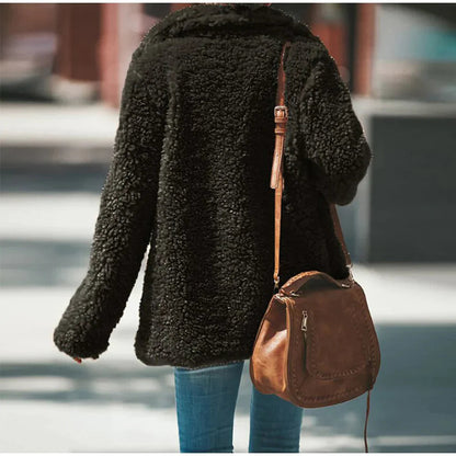 Women's Relaxed Fit Cozy Teddy Jacket for Daily Use Warm