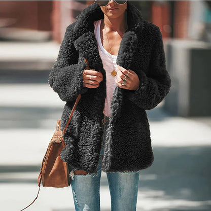 Women's Relaxed Fit Cozy Teddy Jacket for Daily Use Warm