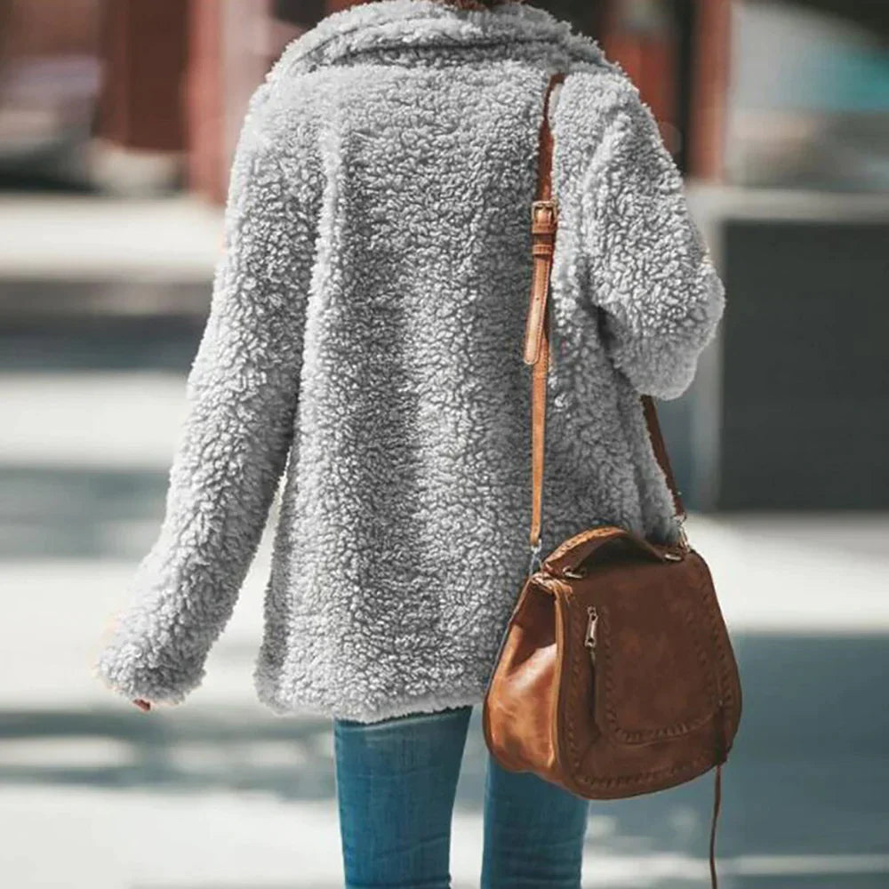 Women's Relaxed Fit Cozy Teddy Jacket for Daily Use Warm