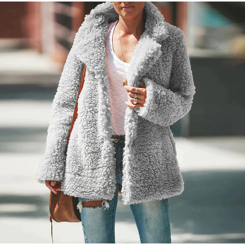 Women's Relaxed Fit Cozy Teddy Jacket for Daily Use Warm