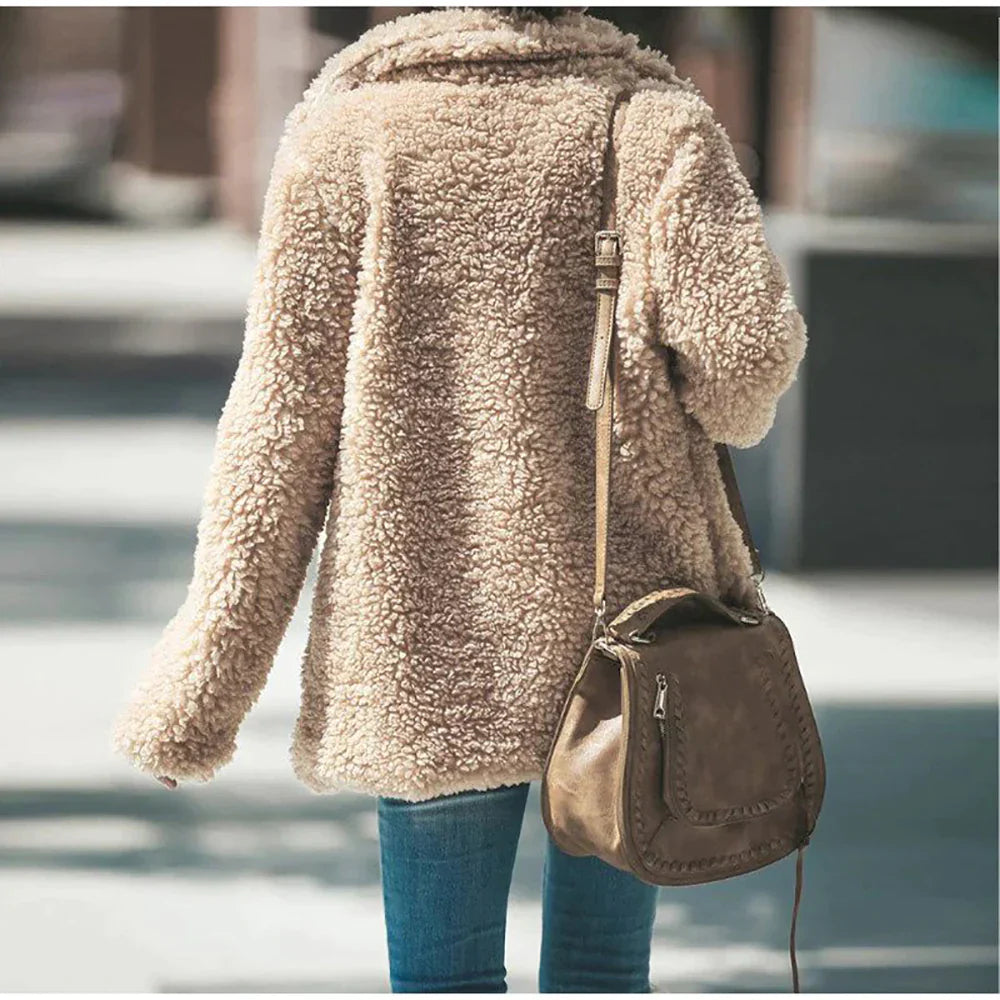 Women's Relaxed Fit Cozy Teddy Jacket for Daily Use Warm