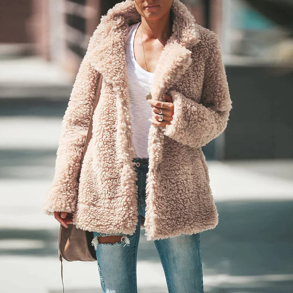Women's Relaxed Fit Cozy Teddy Jacket for Daily Use Warm