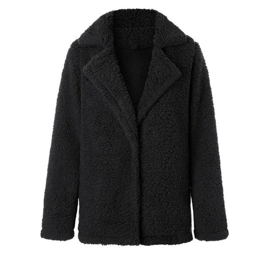 Women's Relaxed Fit Cozy Teddy Jacket for Daily Use Warm Black