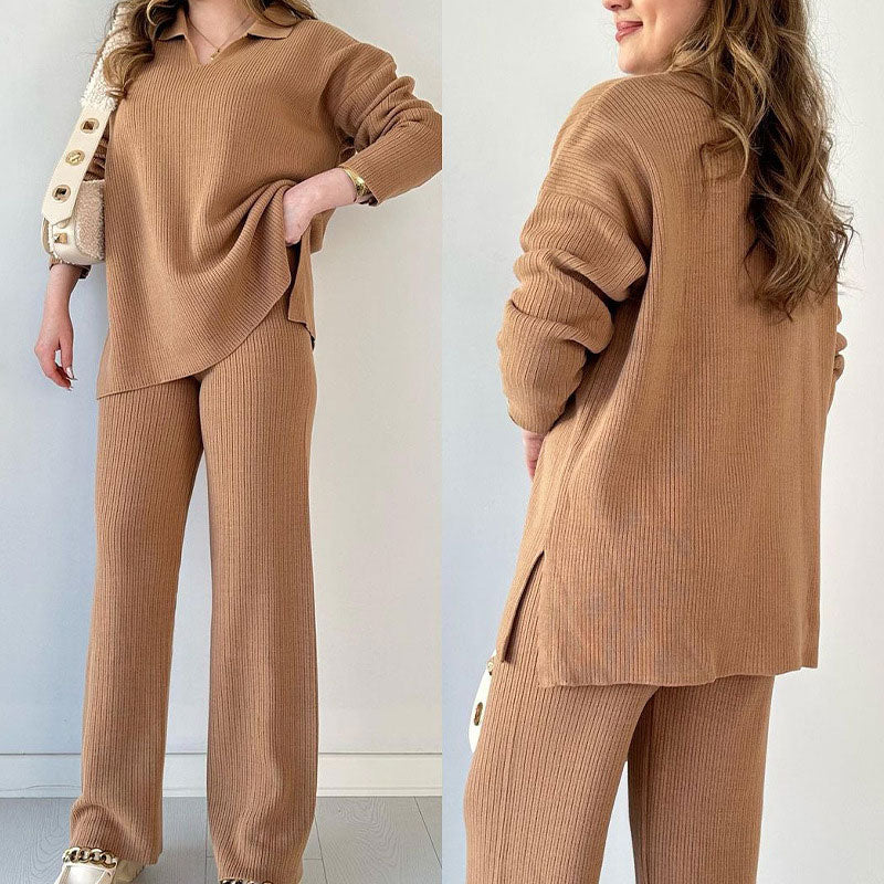 Women's Relaxed Fit Two-Piece Pants Set for Daily Use Warm Camel