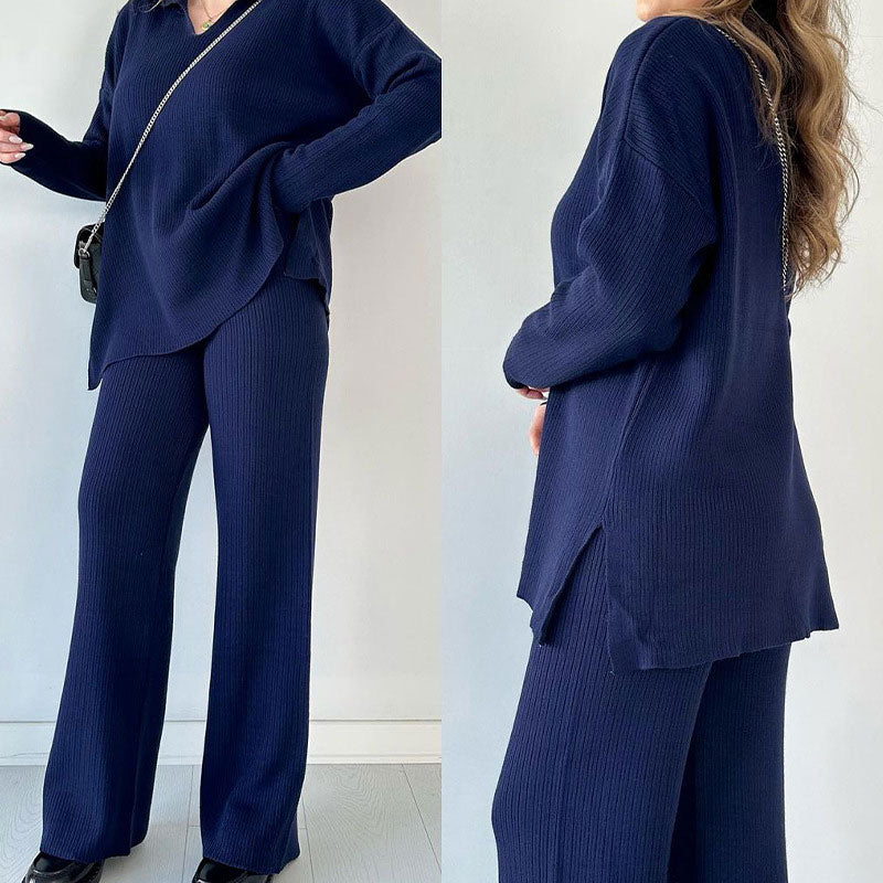 Women's Relaxed Fit Two-Piece Pants Set for Daily Use Warm Blue