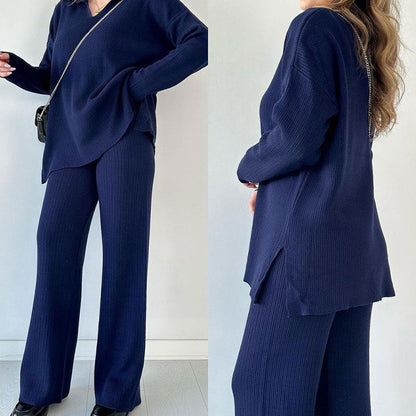 Women's Relaxed Fit Two-Piece Pants Set for Daily Use Warm Blue