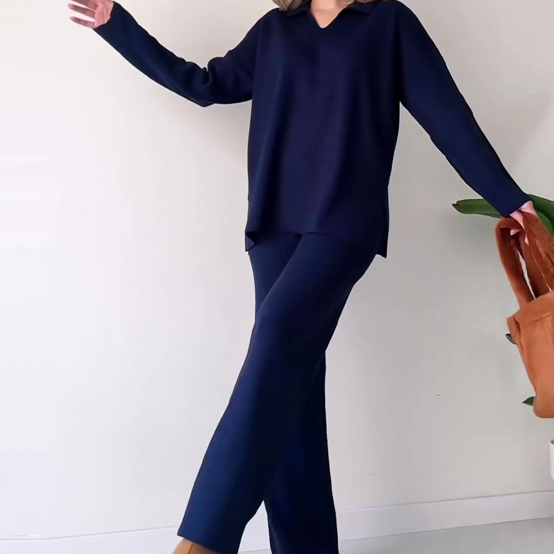 Women's Relaxed Fit Two-Piece Pants Set for Daily Use Warm Black