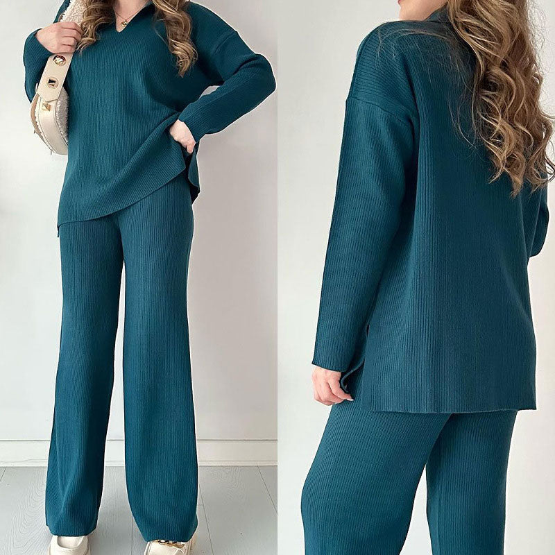 Women's Relaxed Fit Two-Piece Pants Set for Daily Use Warm Green