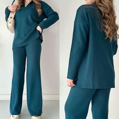Women's Relaxed Fit Two-Piece Pants Set for Daily Use Warm Green