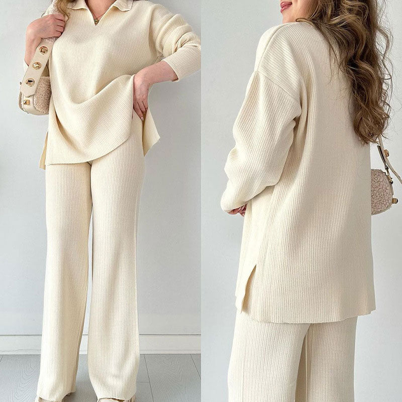 Women's Relaxed Fit Two-Piece Pants Set for Daily Use Warm White