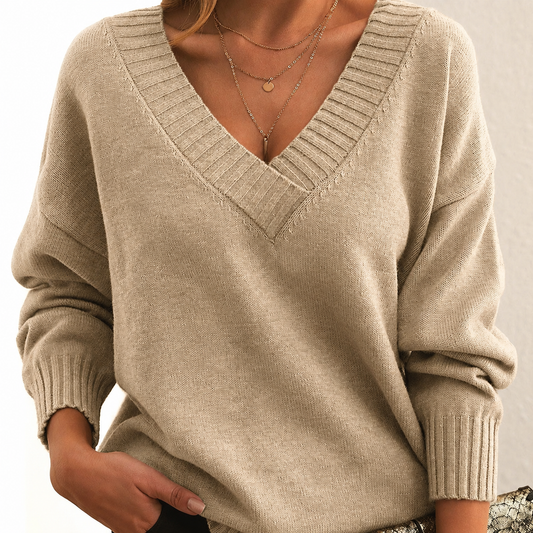 Women's Relaxed Fit V-Neck Sweater for Fall and Winter Everyday Wear