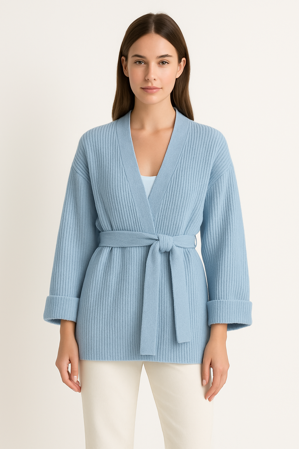 Women's Ribbed Knit Wrap Sweater for Fall and Winter Everyday Wear