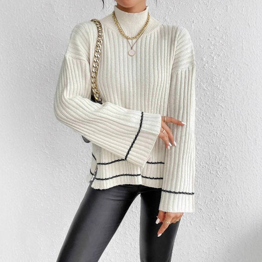 Women's Ribbed Long Tunic Sweater for Fall and Winter Everyday Wear