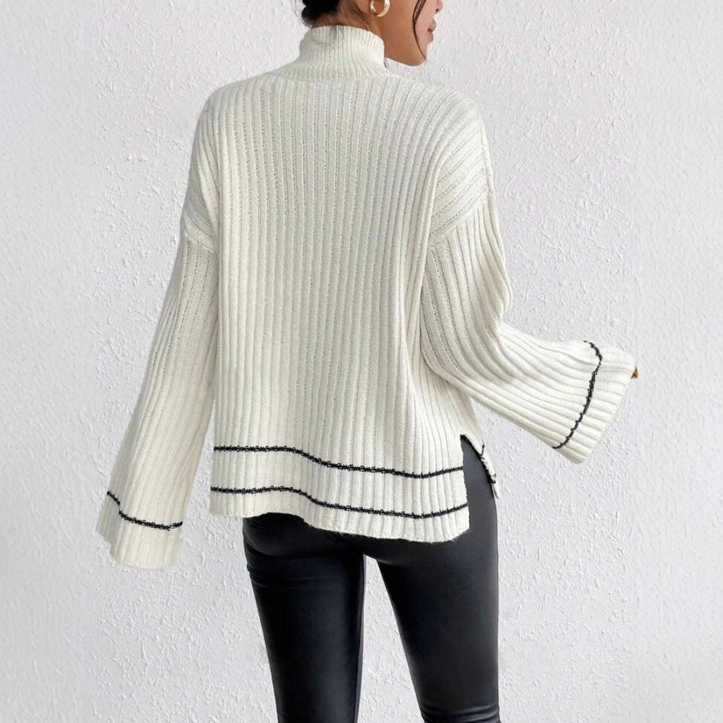 Women's Ribbed Long Tunic Sweater for Fall and Winter Everyday Wear