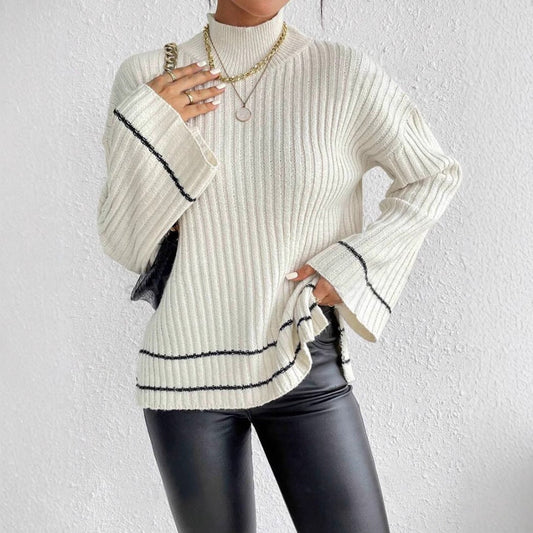 Women's Ribbed Long Tunic Sweater for Fall and Winter Everyday Wear