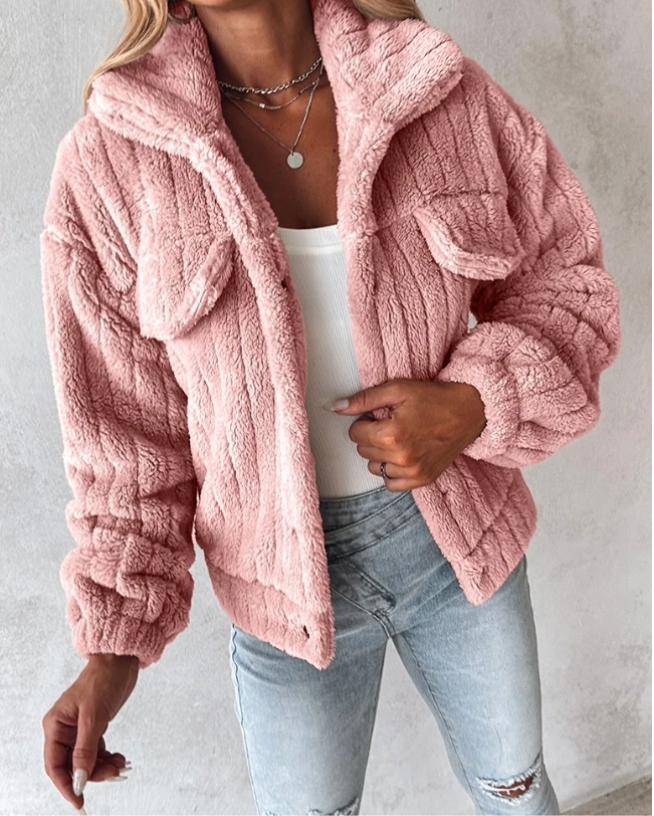 Women's Sherpa Collared Jacket for Fall and Winter Everyday Wear Rosa