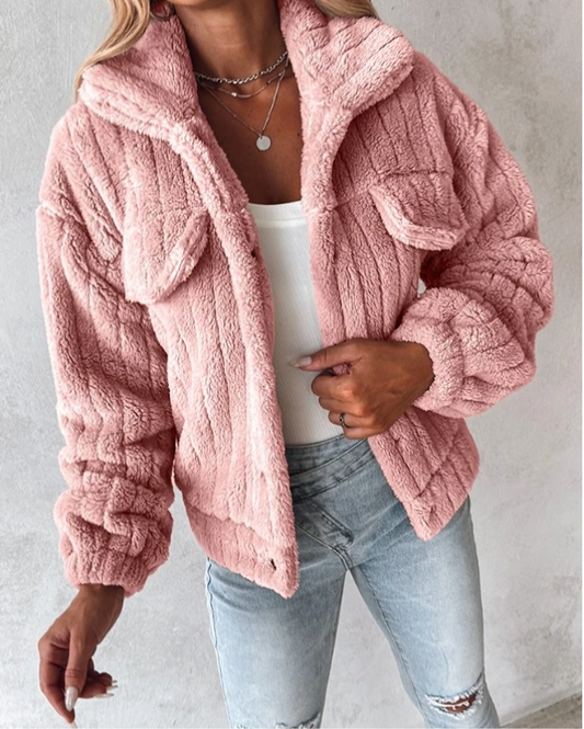 Women's Sherpa Collared Jacket for Fall and Winter Everyday Wear Rosa
