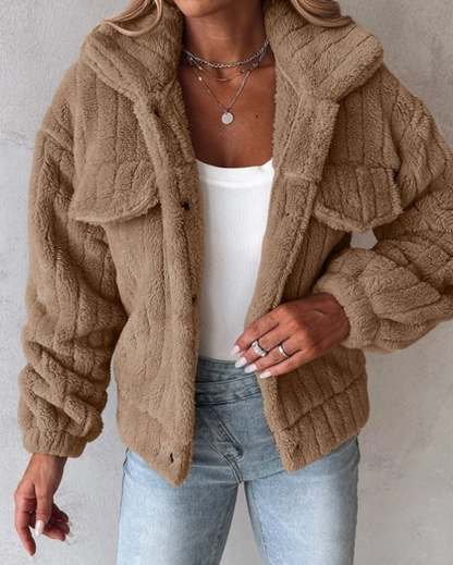 Women's Sherpa Collared Jacket for Fall and Winter Everyday Wear Braun
