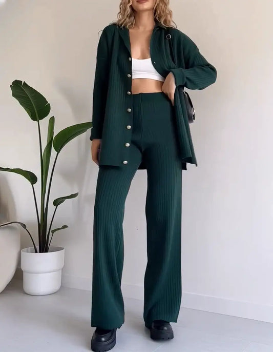 Women's Striped Knit Two-Piece Outfit for Daily Use Warm Jasper