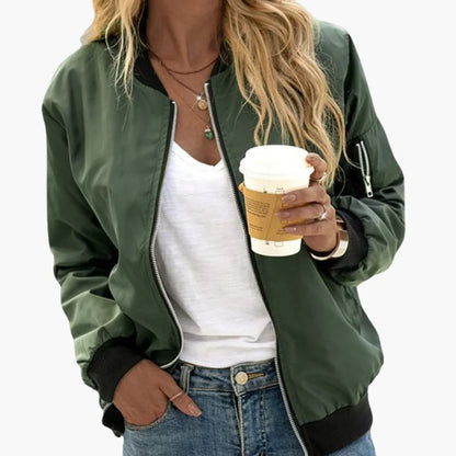 Women's Stylish Bomber Jacket with Zipper Closure for Daily Use Green