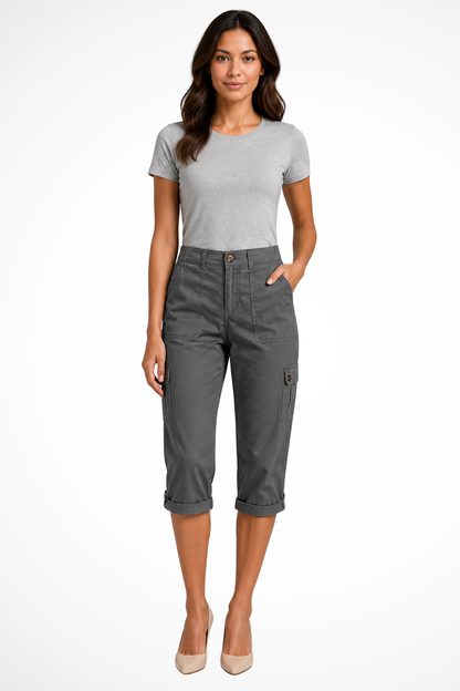 Women's Stylish Cropped Cargo Trousers for Daily Use Warm Grey