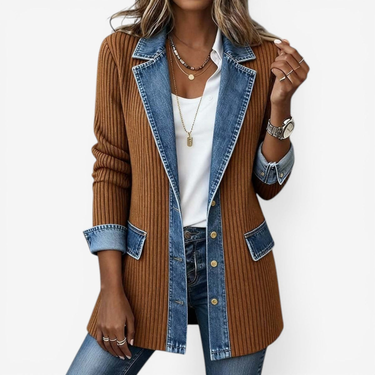 Women's Stylish Hybrid Denim Jacket with Button-front for Daily Use Khaki