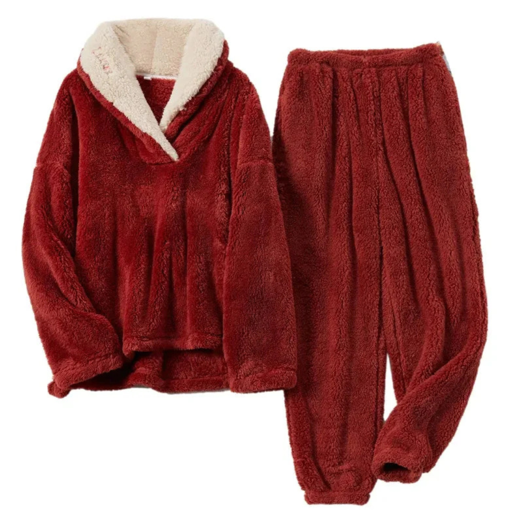 Women's Stylish Two-Piece Outfit Set with Fleece Collar