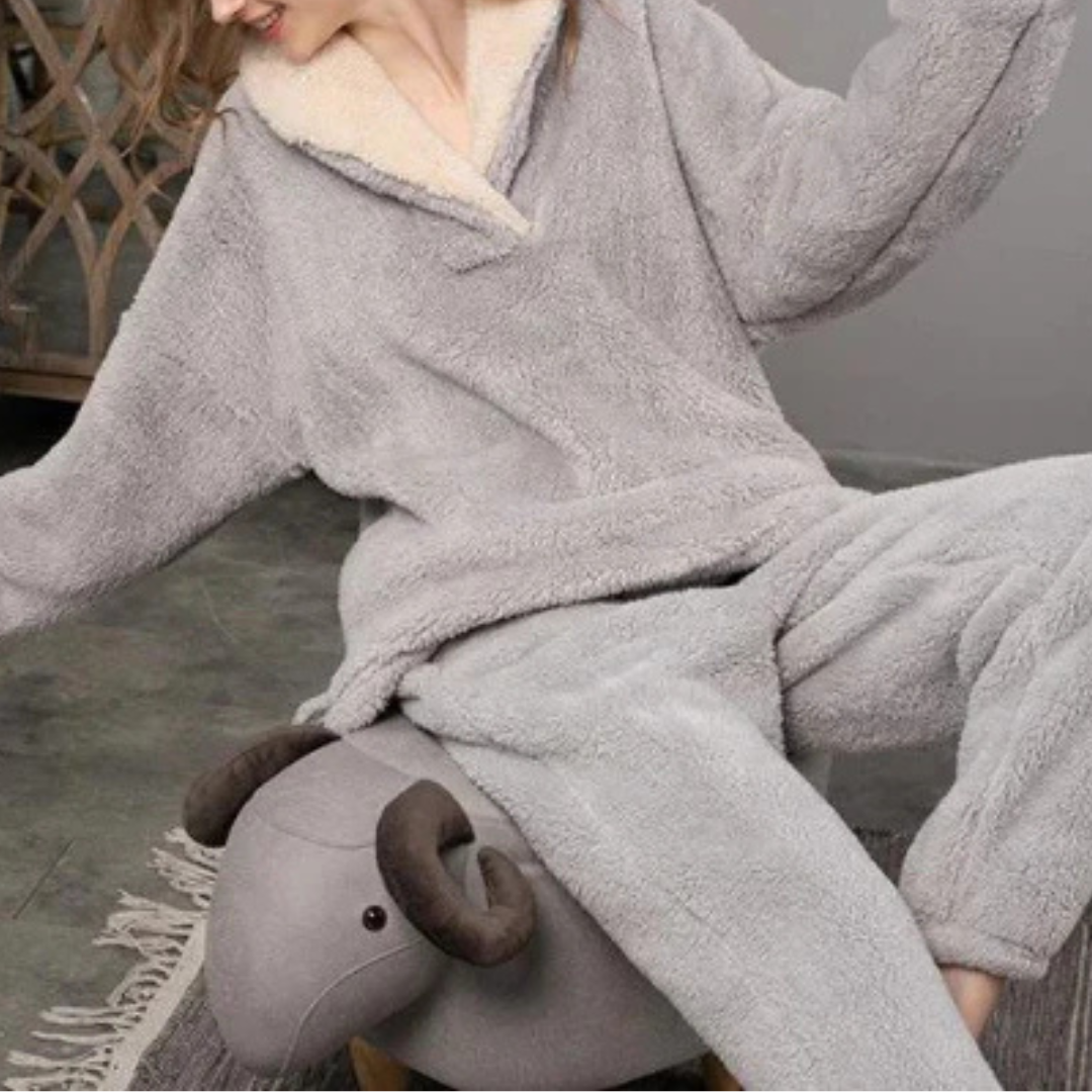 Women's Stylish Two-Piece Outfit Set with Fleece Collar