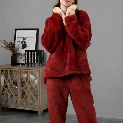 Women's Stylish Two-Piece Outfit Set with Fleece Collar