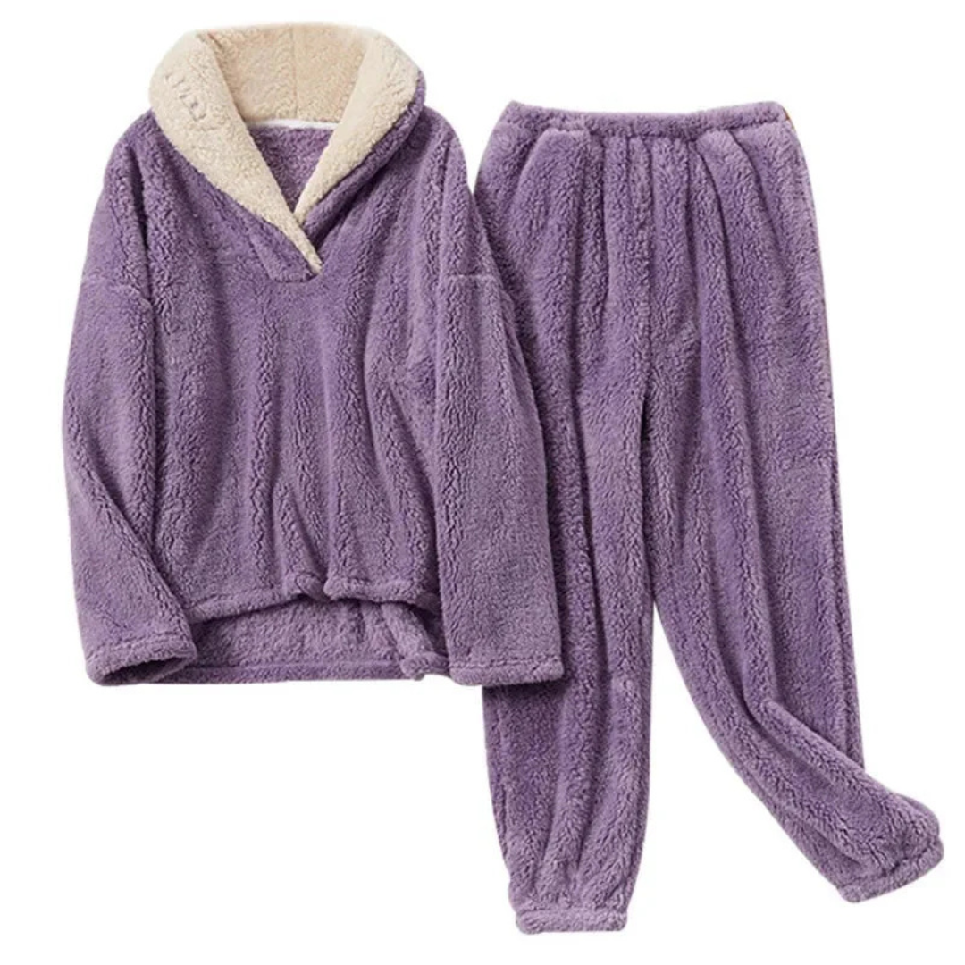 Women's Stylish Two-Piece Outfit Set with Fleece Collar