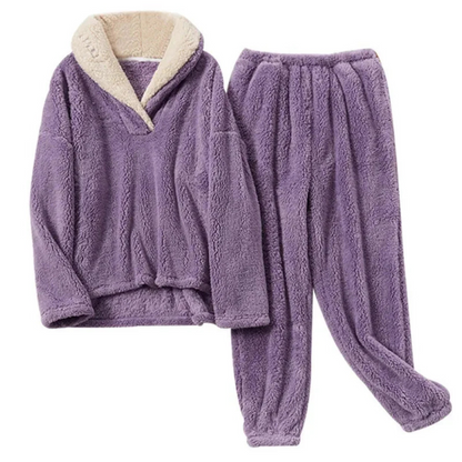 Women's Stylish Two-Piece Outfit Set with Fleece Collar