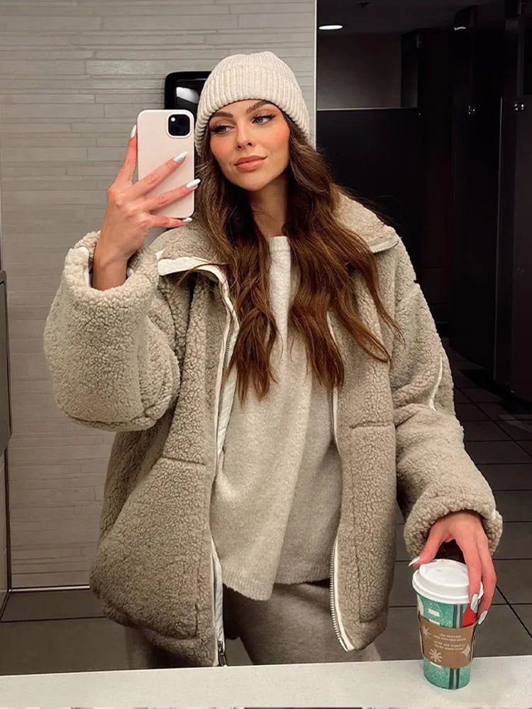 Women's Teddy Zip-Up Coat for Fall and Winter Everyday Wear