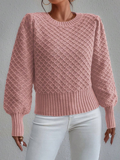 Women's Textured Long Sleeve Sweater for Fall and Winter Everyday Wear Pink