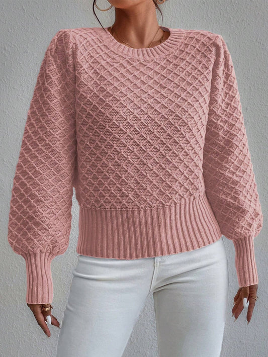 Women's Textured Long Sleeve Sweater for Fall and Winter Everyday Wear Pink