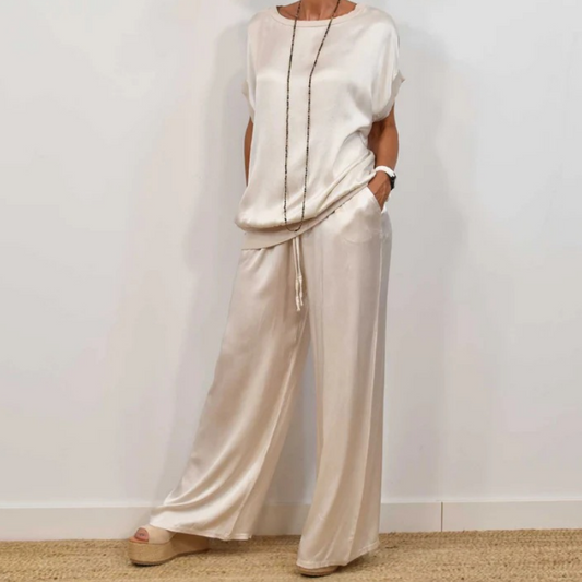 Women's Wide Leg Loose Fit Two-Piece Outfit for Daily Use White