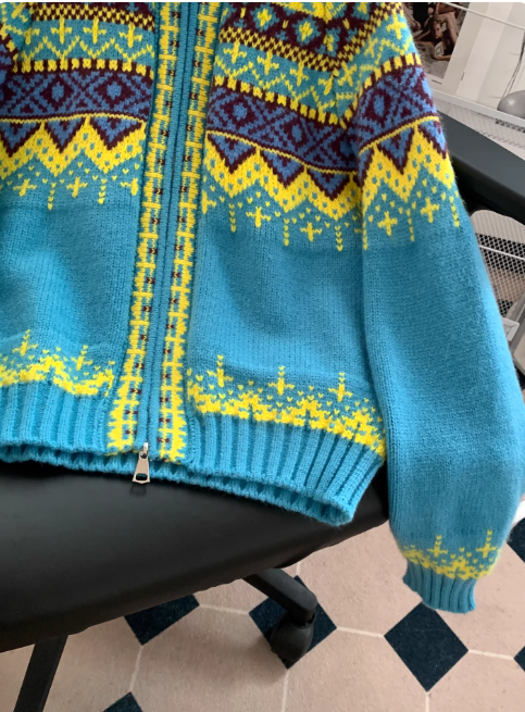 Women's Zip-Up Fair Isle Knit Cardigan for Daily Use Warm