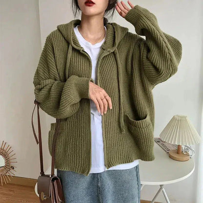 Women's Zip-Up Hooded Cardigan for Fall and Winter Everyday Wear