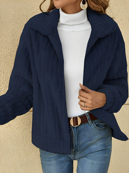 Women's Zip-Up Relaxed Fit Jacket for Fall and Winter Everyday Wear Dark Blue