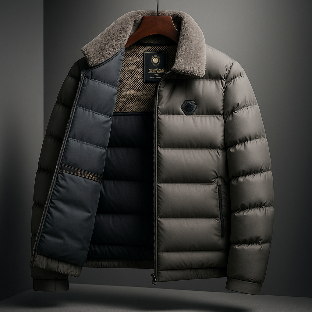 Men's Ultra-Warm Lightweight Down Jacket with Fleece Collar Carbon