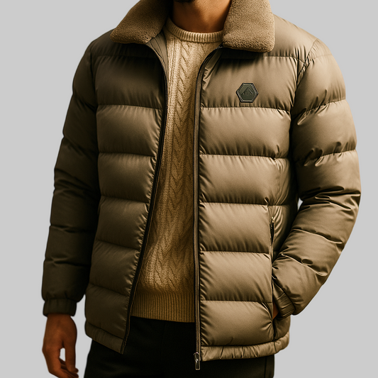 Men's Ultra-Warm Lightweight Down Jacket with Fleece Collar