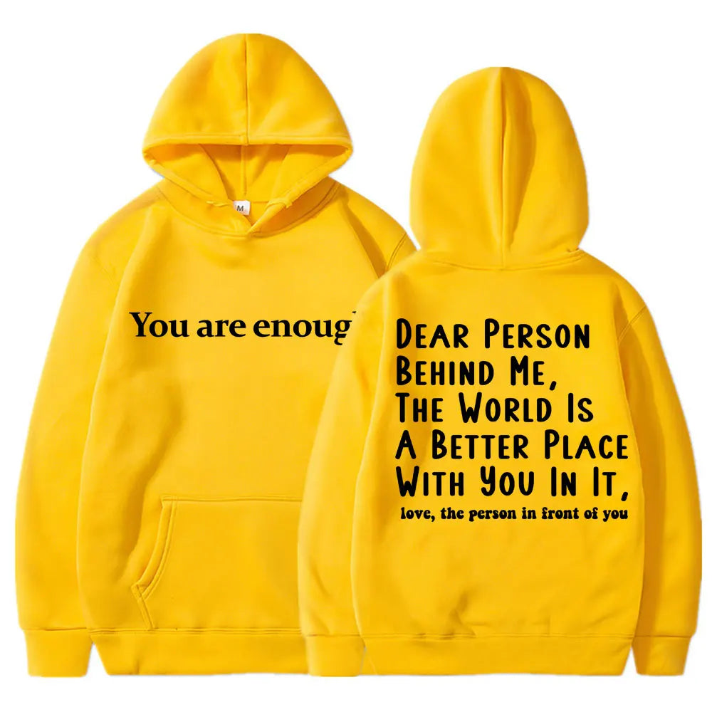 Men's Mental Health Casual Pullover Hoodie - You Are Enough Design Yellow