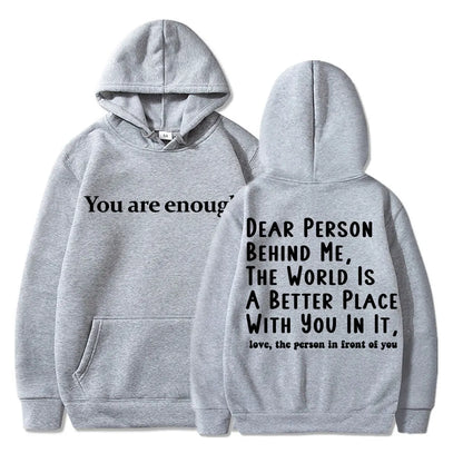 Men's Mental Health Casual Pullover Hoodie - You Are Enough Design Gray