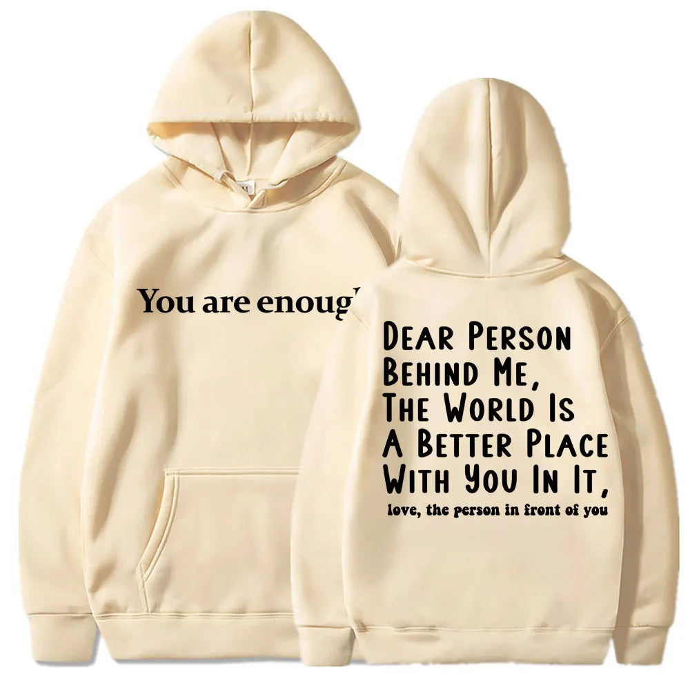 Men's Mental Health Casual Pullover Hoodie - You Are Enough Design Khaki