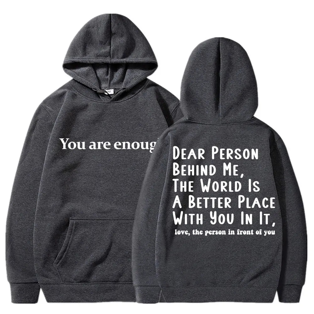 Men's Mental Health Casual Pullover Hoodie - You Are Enough Design Dark Grey